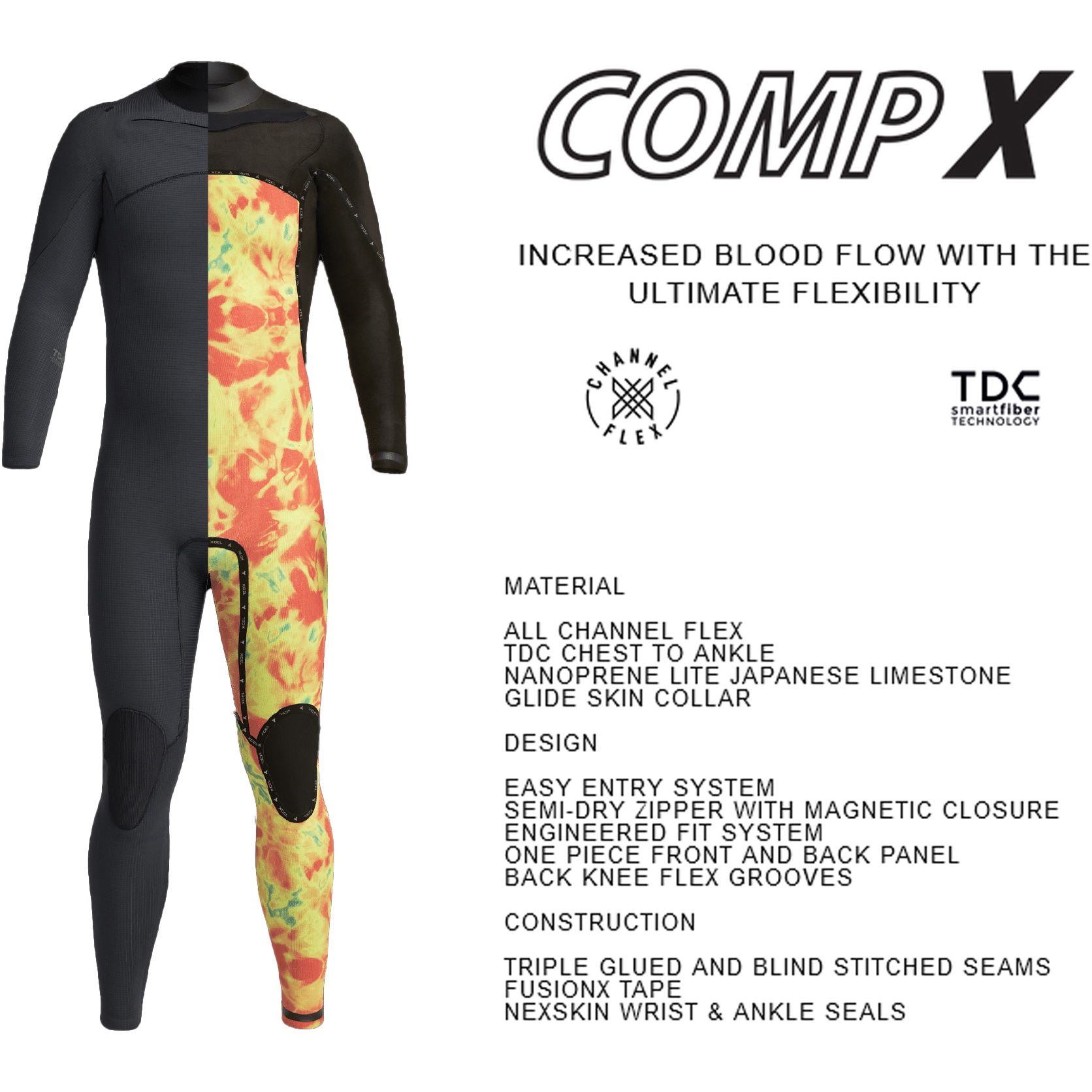 Xcel Mens Comp X 4/3mm Chest Zip Wetsuit MN43C2C2 - Black